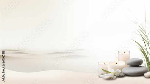 Banner displays a zen garden scene: sand, stones in harmonious patterns, a rake, and candles on the side