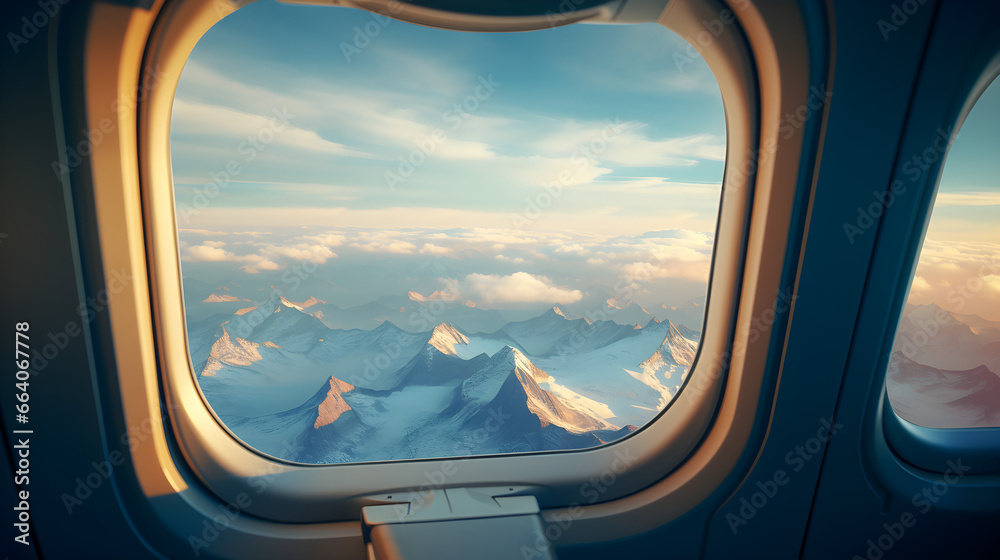 Majestic Mountainscape, Scenic View from a Fictional Airplane Window