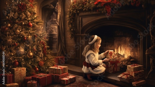 fireplace with a children setting  christmas decorations