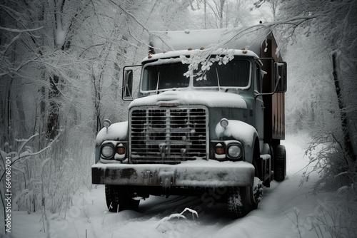 snowy truck. Generative AI © Evadne