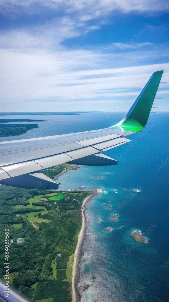 Φωτογραφία The wing of an airplane flying over a body of water