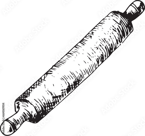 Vector graphic illustration of rolling pin . Black and white sketch on a white background. Suitable for logo, bakery design, wrapping paper