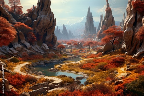 Gorgeous landscape with unique formations and fall season. Generative AI