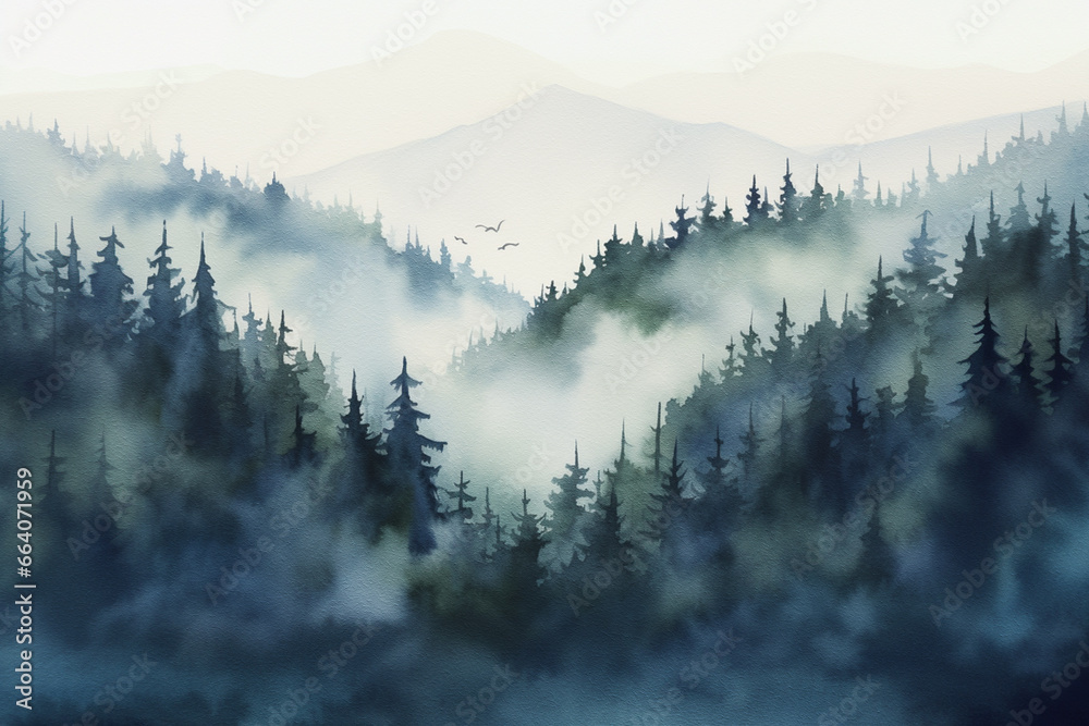 Enchanted Woods: Misty Forest in Watercolor Splendor