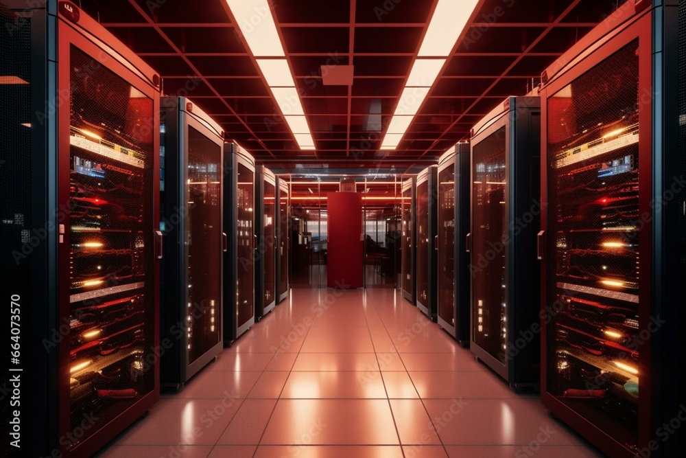 High-tech facility with server racks. Generative AI