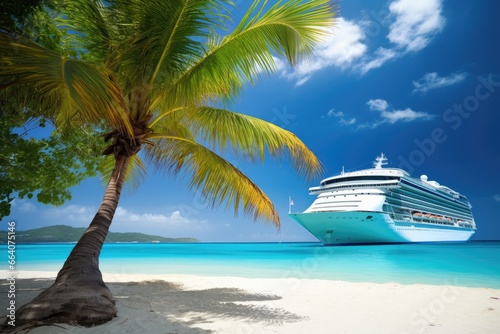 Cruise Ship With Palm Tree on Coral Beach © Оксана Олейник