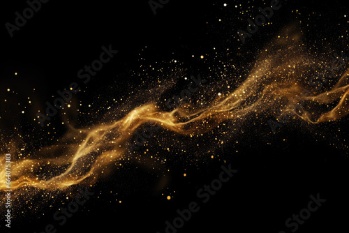 Golden Glitter Confetti Wave on Black Background