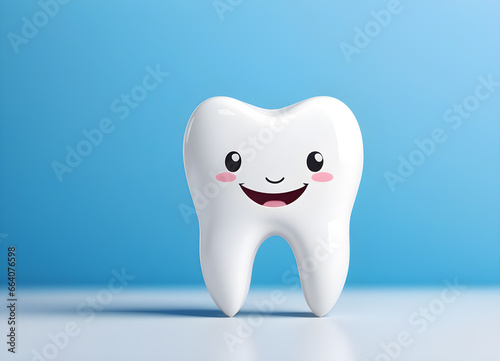white tooth mascot character on blue minimalistic blue background