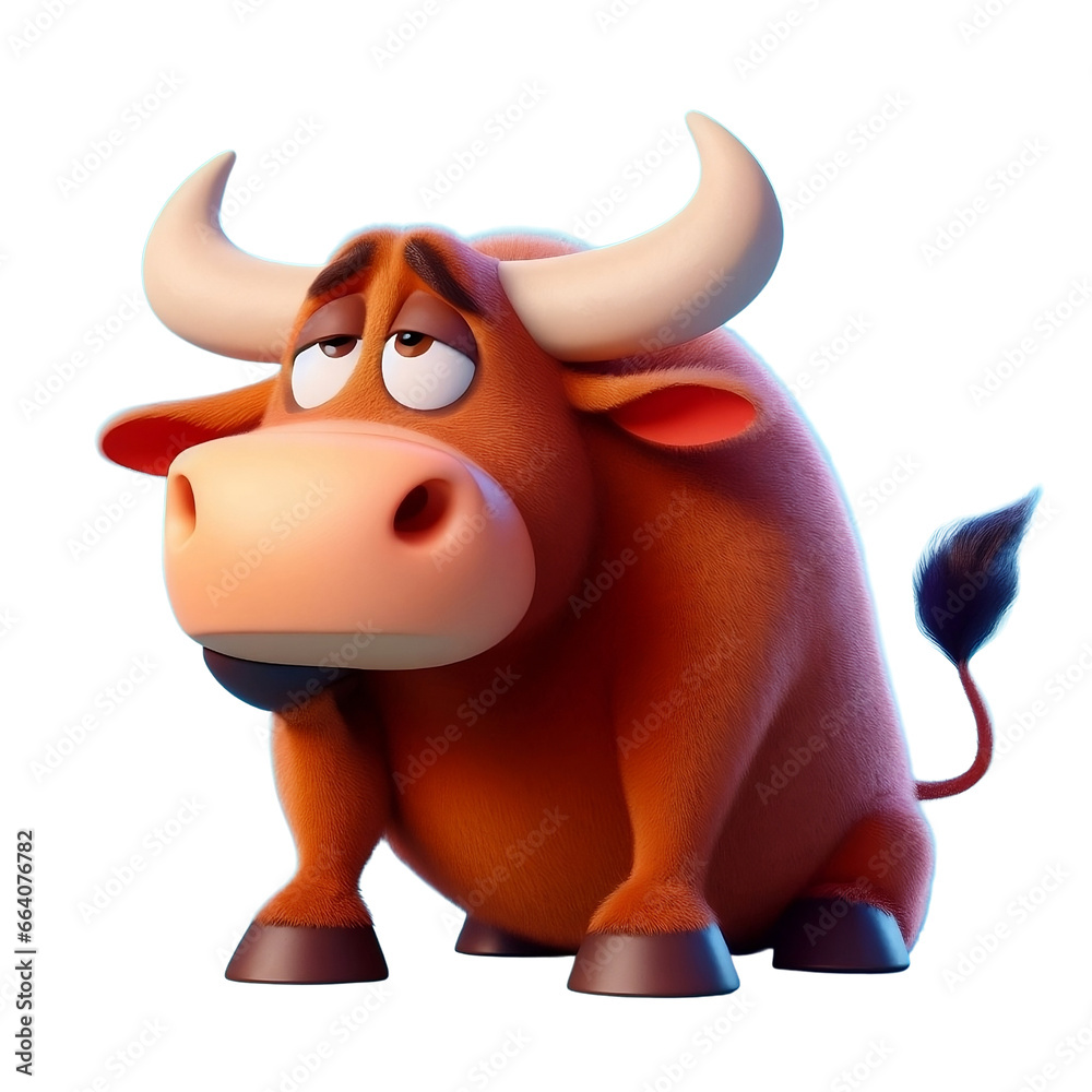 3D Funny Bull Sitting Down 