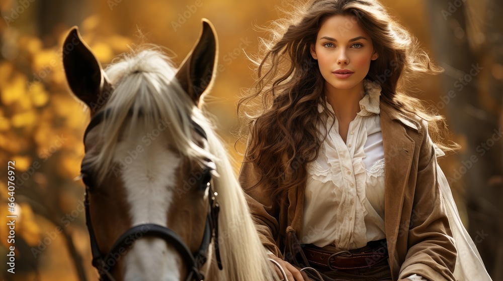 Obraz premium Young woman riding a horse