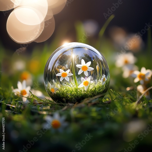 a glass ball with flowers inside