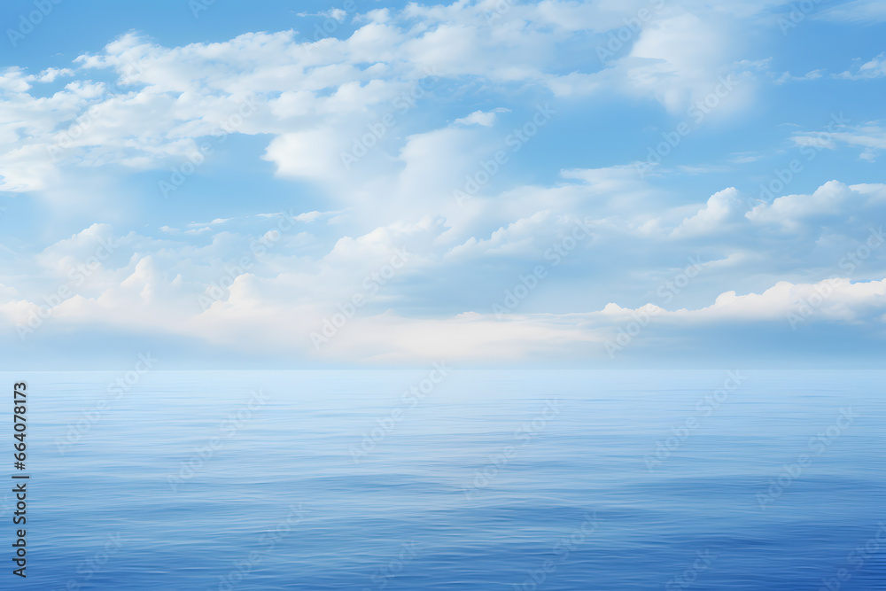 Blue sea and sky with clouds. Nature composition