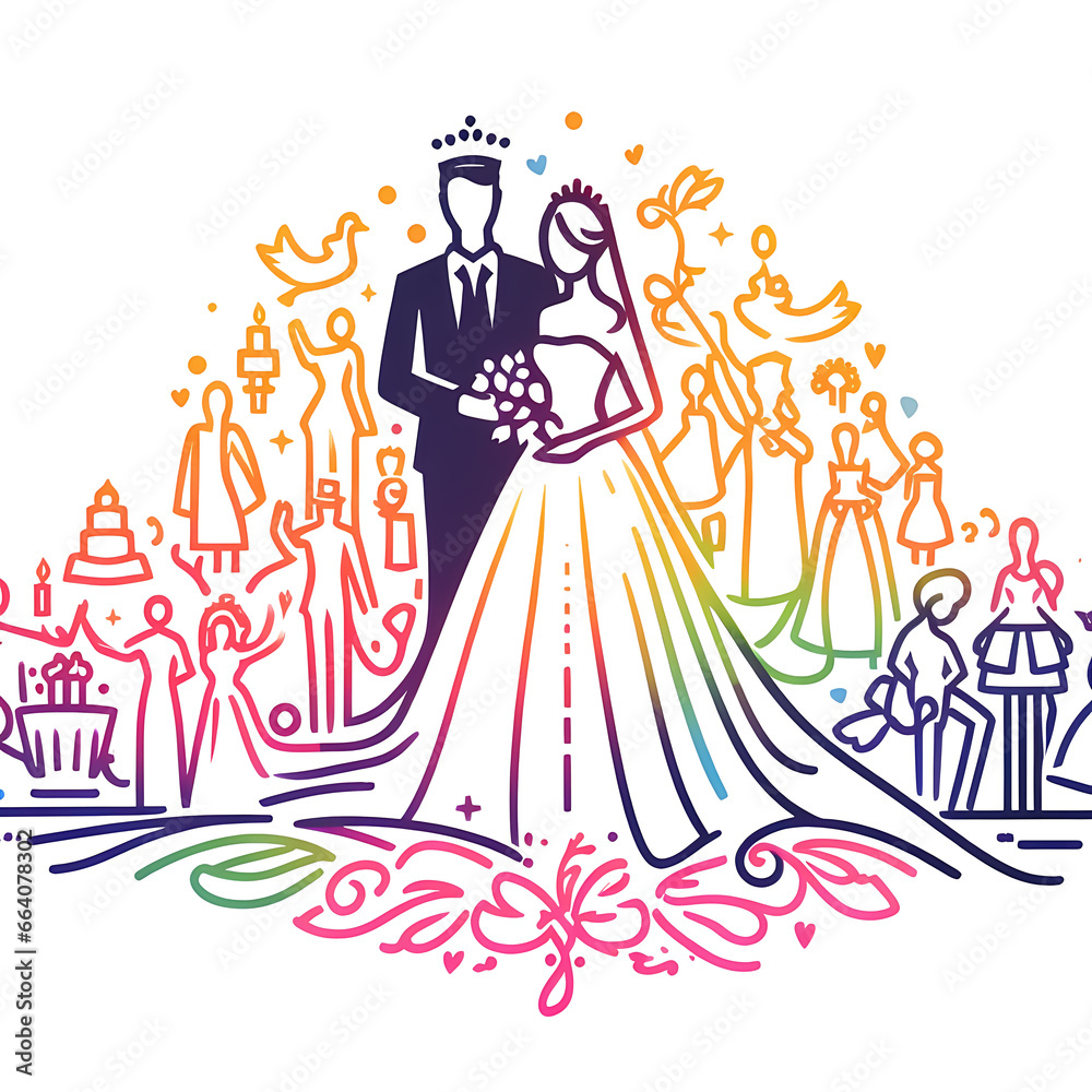 Bride Graphics Simple Colorful Silhouette Wedding Clipart | Simple Minimalist Love and ...