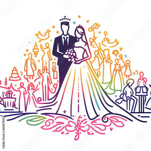 Colorful Silhouette Wedding Clipart | Simple Minimalist Love and Celebration