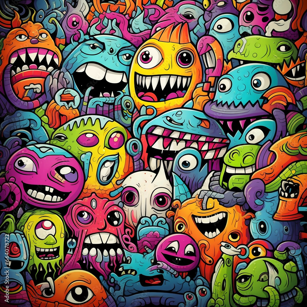 colorful monsters doodle art