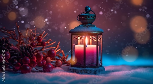 Christmas lantern, winter festive background generative ai. © inspiretta