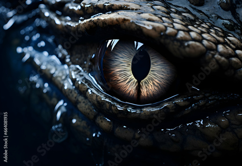 Photo crocodile or alligator eyes up close