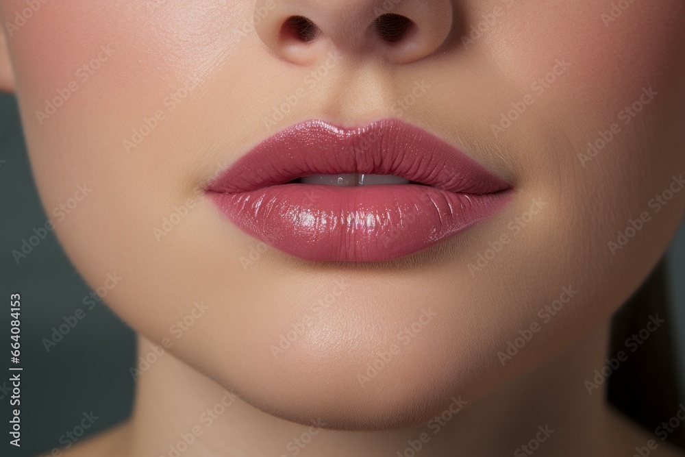 Permanent lip makeup. Background with selective focus and copy space Permanent lip makeup. Background with selective focus and copy space