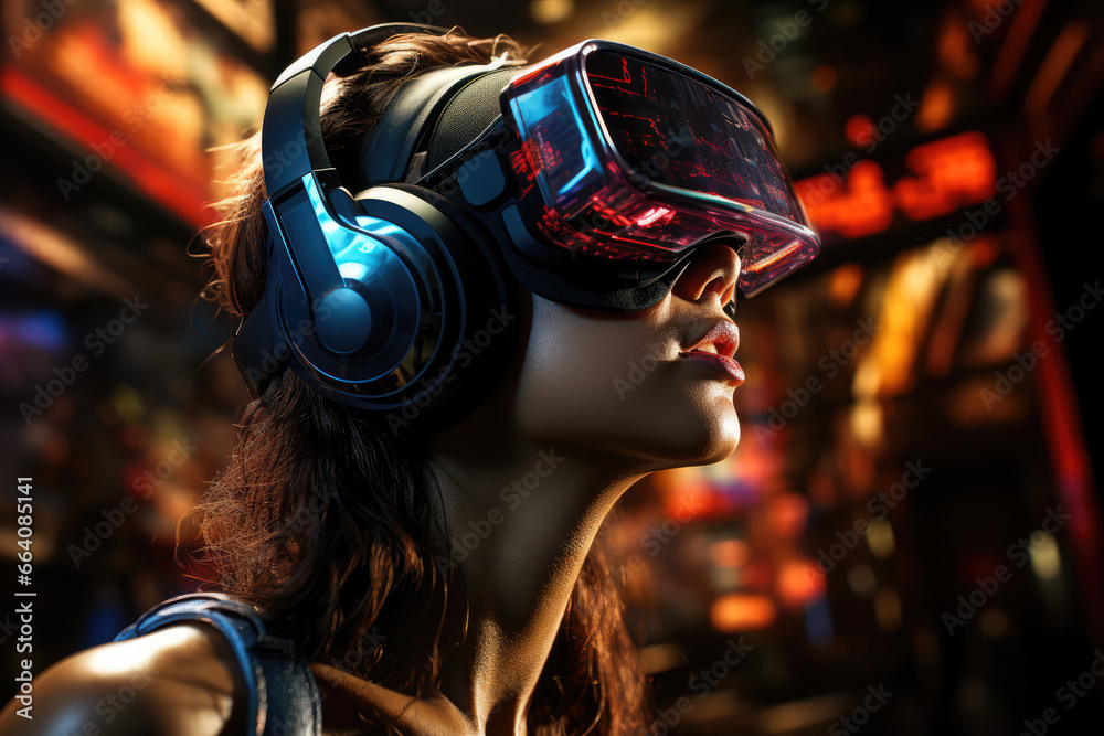 A virtual reality headset-wearing individual immersed in a simulated world, exploring the concept of an alternate reality. Generative Ai. A virtual reality headset-wearing individual immersed in a simulated world, exploring the concept of an alternate reality. Generative Ai.