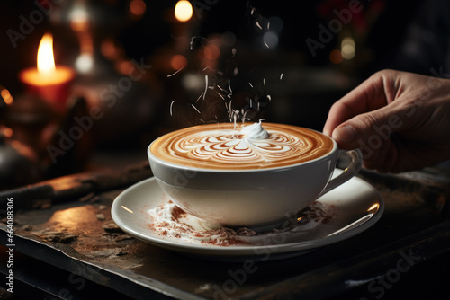 A barista crafting a latte art masterpiece, blending coffee and artistry. Concept of café culture. Generative Ai.