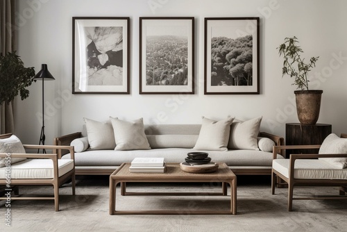 Two frames displayed in a serene living area. Generative AI photo