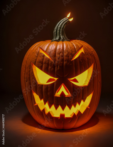 Scarry Jack-o-Lantern pumpkin on black background