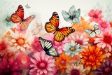 beautiful scenery depicting colorful butterflies and vibrant flowers. Generative AI