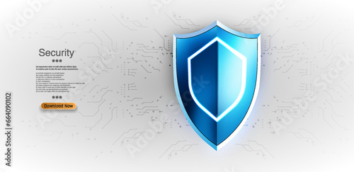Illustration of a vector security shield with an image of a lock and shield, symbolizing the protection of personal data and protection against cyber threats. The color scheme is blue and white.