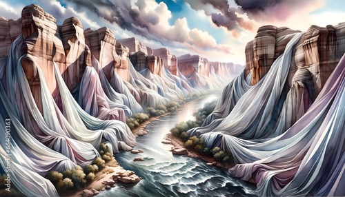 Silken Draped Canyon with Liquid Silver River under Painted Sky