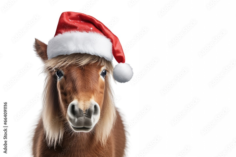 Horse Wearing a Christmas Hat 