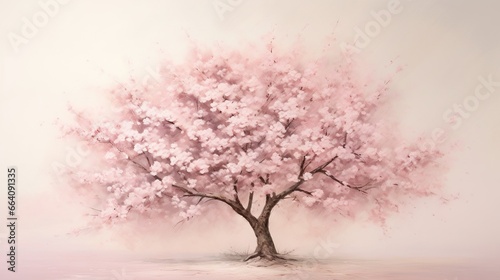  a painting of a tree with pink flowers in the background.  generative ai © Olga