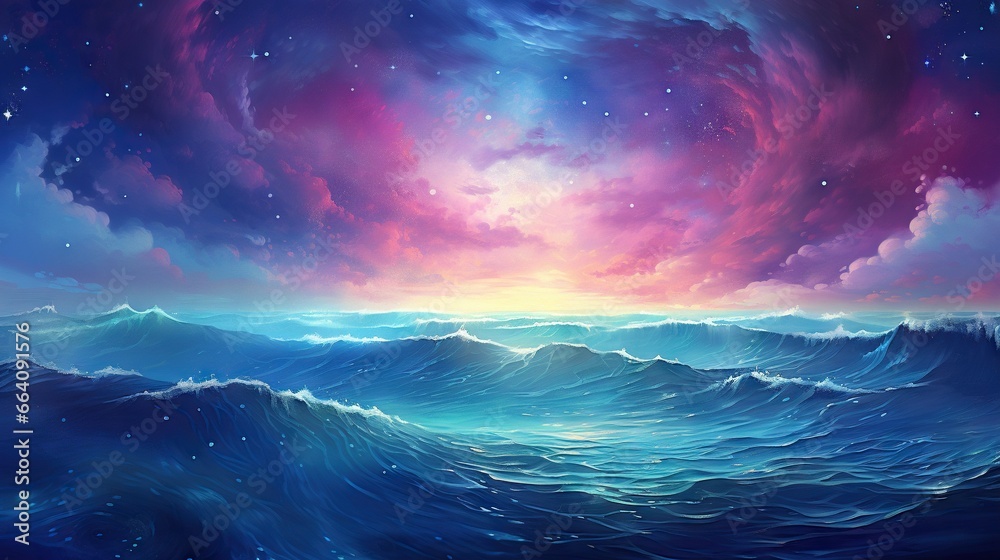  a painting of a sunset over a large body of water.  generative ai