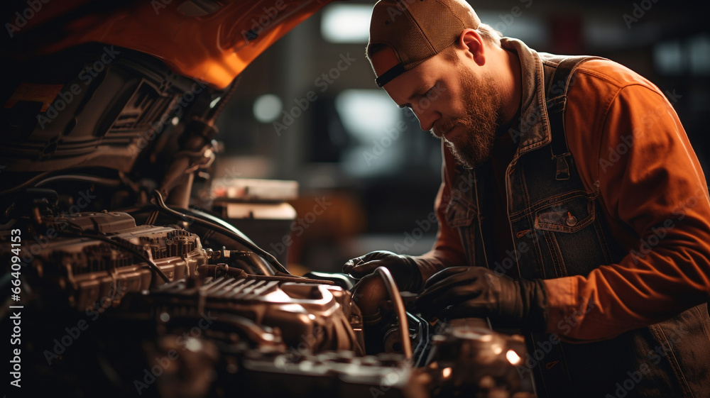 Typical Caucasian Car Mechanic at an Auto Repair Shop