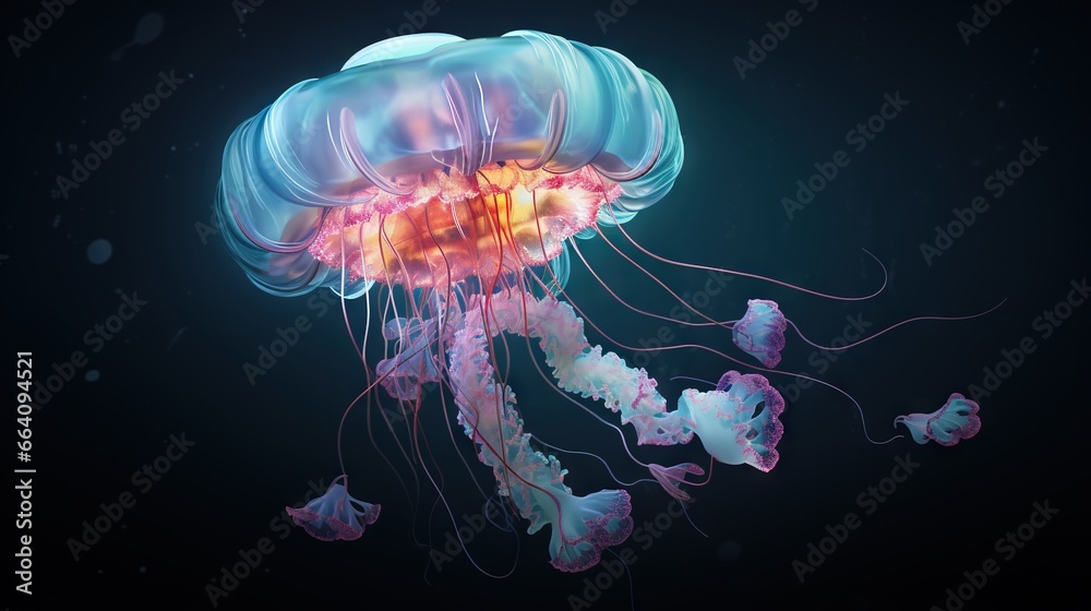 a jellyfish is swimming in the water with jellyfish around it. generative ai a jellyfish is swimming in the water with jellyfish around it. generative ai