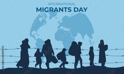 International migrant day.Banner with migrant silhouettes.Vector illustration.