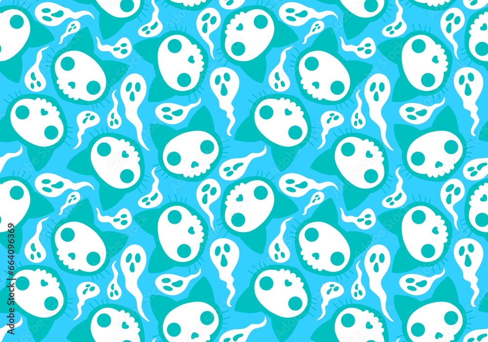 Halloween cat and pumpkins seamless ghost and skulls and poison pattern for wrapping paper and fabrics Halloween cat and pumpkins seamless ghost and skulls and poison pattern for wrapping paper and fabrics