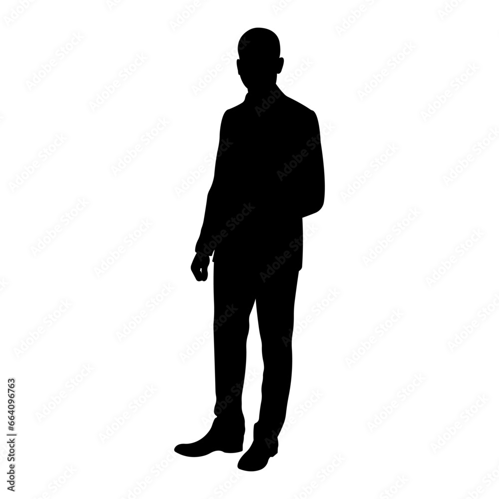 Business man.Vector silhouette of standing man in suit isolated on white background.