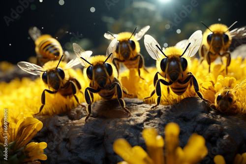 little darlings cuties a bees, honey, a laborer, a hard worker, yellow and black striped animals cheerful joyful happy nice eyes, insect bumble-bee wasp hornet. photo