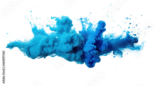Exlosion of blue colored powder isolated against transparent background, little 3d effect, PNG