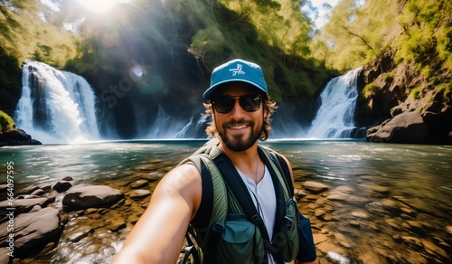 person in the waterfall