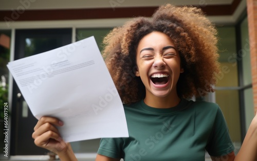 A happy teenager received an acceptance letter from a college