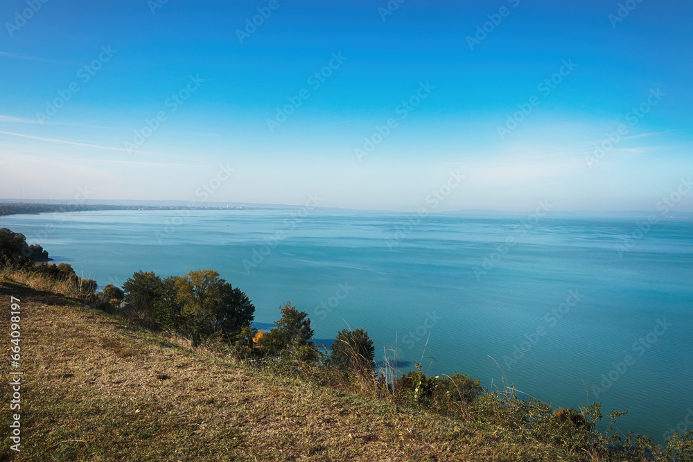 View of the Balaton lake from Balatonvilagos.Autumn season.