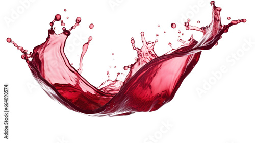 Liquid wine splash with drops against isolated demarcated transparent background, PNG photo