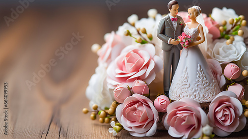 Cute Wedding Couple with Bouquet