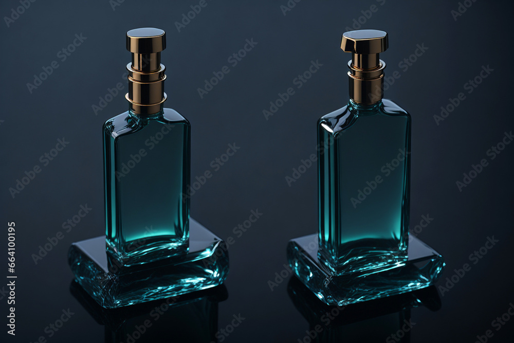 Perfume bottle on dark background. Created using generative AI tools Perfume bottle on dark background. Created using generative AI tools