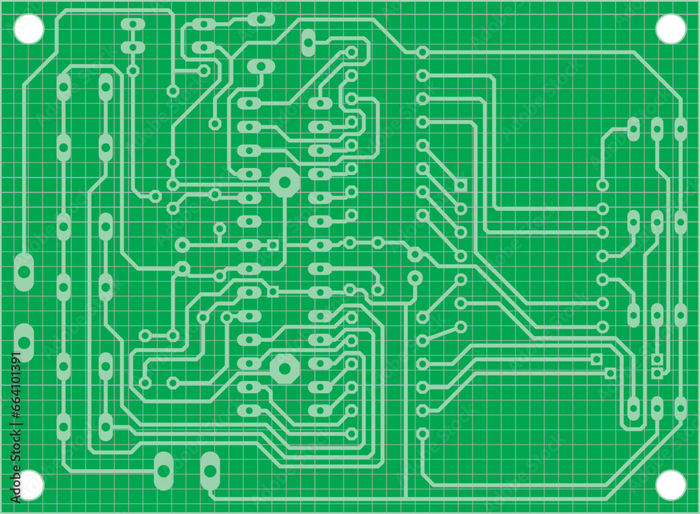 Electric background. Vector pcb pattern. 
Printed circuit board of an electronic 
device with
conductors and contact pads placed on it. 
Engineering drawing with grid.