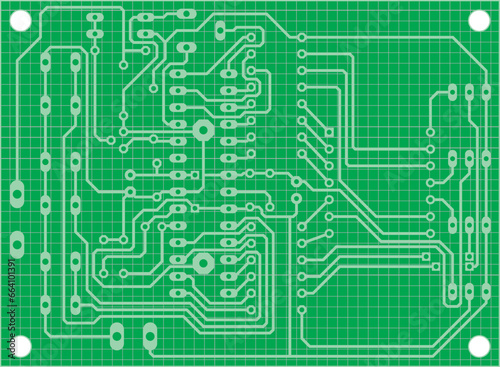 Electric background. Vector pcb pattern. 
Printed circuit board of an electronic 
device with
conductors and contact pads placed on it. 
Engineering drawing with grid.