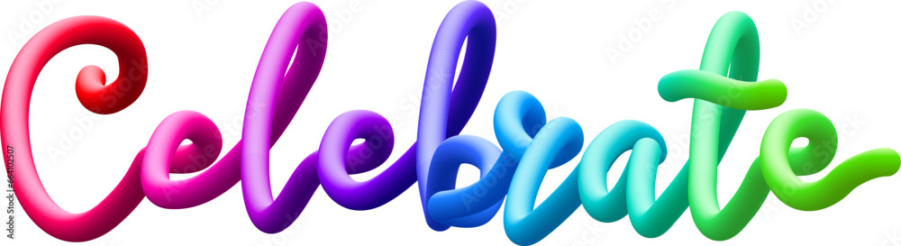 Celebrate fluid 3d twist text made of blended colorful circles. Celebrate fluid 3d twist text made of blended colorful circles.