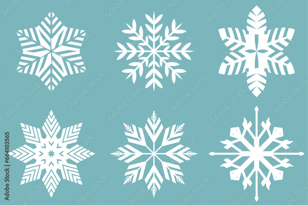 Vector set of different snowflakes isolated on a background