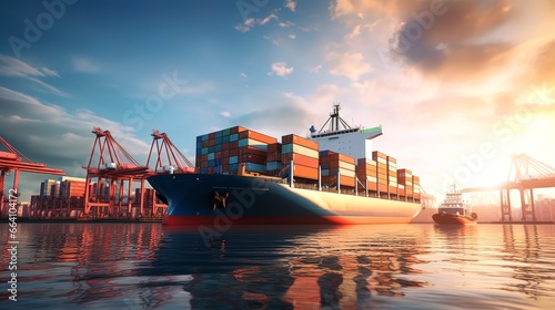 Container ship, cargo shipping business, cargo freighter Logistics import export goods of freight global. Generation AI